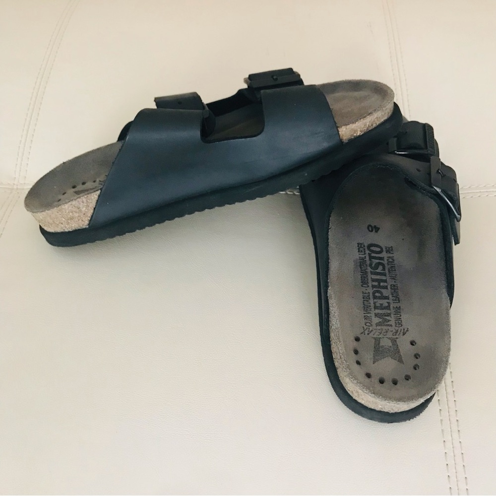 New Mephisto Nerio Leather Slide Black Size 40 NWOT